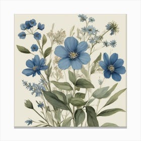 Blue Flowers Farmhouse Botanical Art Print 2 Canvas Print