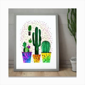 Cacti And Disco Ball Art Print Cactus Print 1 Canvas Print