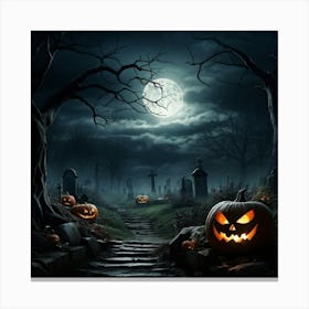 Art Landscape Pumpkin Holiday Design Halloween Fear Moon Skittish Green Grave Dark Scene (26) Canvas Print