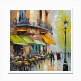 Paris Cafe Paris city, pedestrians, cafes, oil paints, spring colors. Canvas Print