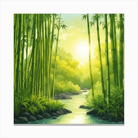 A Stream In A Bamboo Forest At Sun Rise Square Composition 102 Canvas Print