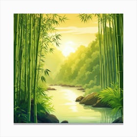 A Stream In A Bamboo Forest At Sun Rise Square Composition 209 Canvas Print