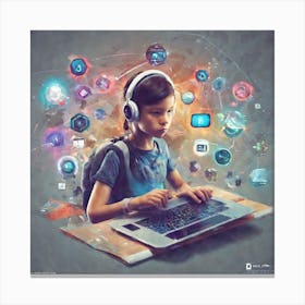 Child Using A Laptop 4 Canvas Print