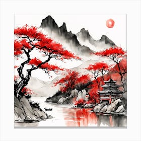 Chinese Landscape Mountains Ink Painting (88) Canvas Print