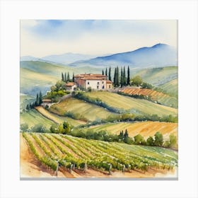 Watercolor Landscape Of Tuscany Canvas Print