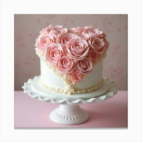 Pink And White Heart Cake Kitchen Canvas Print