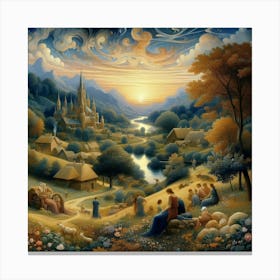 Village At Sunset Canvas Print