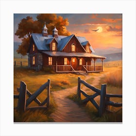 Country House At Sunset Canvas Print