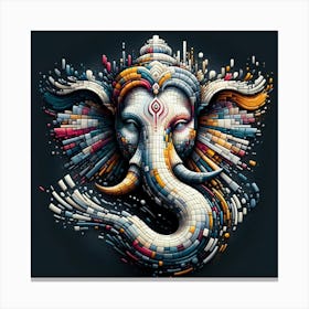 "Pixelated Deity" - This piece is a contemporary interpretation of Ganesha, the Hindu god of new beginnings, rendered in a strikingly modern, pixelated style. The deity's iconic elephant head is composed of a myriad of colorful blocks that cascade into a fluid form, symbolizing the merging of tradition with the digital age. The intricate patterns and vibrant colors celebrate Ganesha's attributes of wisdom, protection, and intellect. Ideal for the modern home or office, this artwork bridges the gap between ancient symbolism and contemporary design, making it a compelling choice for those who appreciate art with a spiritual dimension that speaks to the zeitgeist. "Pixelated Deity" is a testament to innovation, honoring the past while embracing the future. Canvas Print