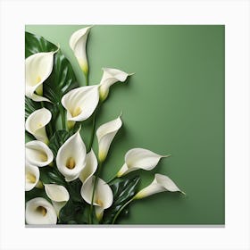 White Calla Lilies On Green Background Canvas Print