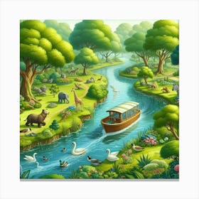 Illustration Of A River In The Forest Canvas Print