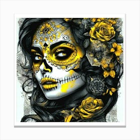 Day Of The Dead Girl Black & Yellow Canvas Print