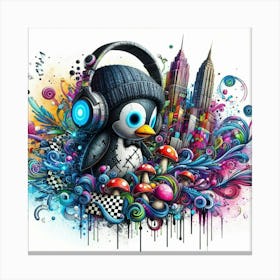 Penguin With Headphones 1 Canvas Print