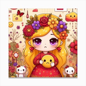 Cute Girl With Flowers 3 Canvas Print