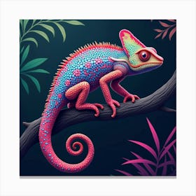 A Mythical Chameleon With Scales Of Shifting, Neon Colors Blending Into A Surreal Jungle 1 Canvas Print