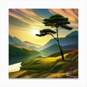 Lone Tree At Sunset Canvas Print