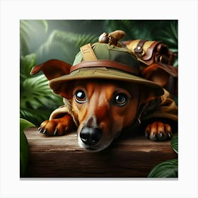 A Brown Rat Terrier Dressed As A Jungle Explorer, Digital Art 2 Canvas Print