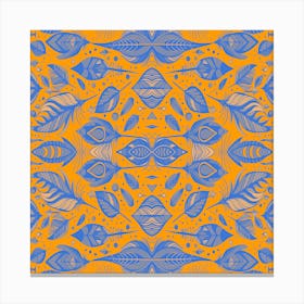 Neon Vibe Abstract Peacock Feathers Orange And Blue Canvas Print