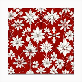Floral Pattern On A Red Background Canvas Print