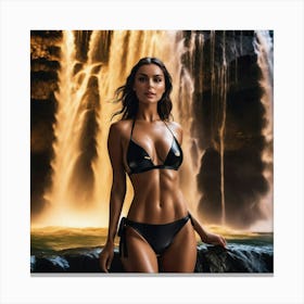 Beautiful Woman In Bikini In Front Of Waterfall jv Canvas Print