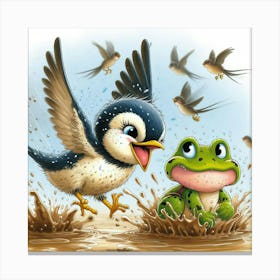 Frog And Birds Canvas Print