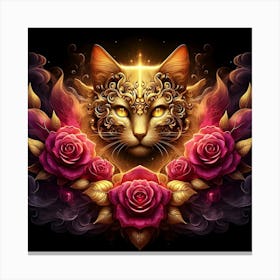 Cat With Roses Canvas Print