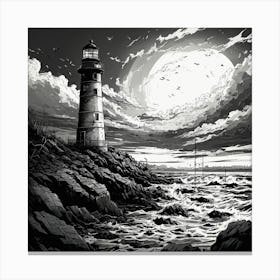 Lighthouse At Night Canvas Print