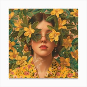 Girl With Flowers On Her Face Canvas Print