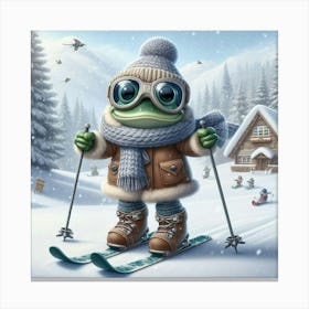 Frog On Skis 7 Canvas Print