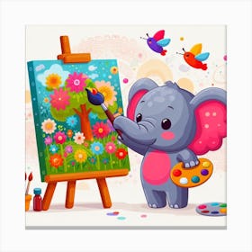 Cartoon Elephant Painting Canvas Print