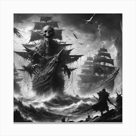 Pirate Ship In The Sea Canvas Print