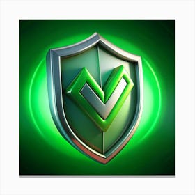 Green Check Mark On A Silver Shield Canvas Print