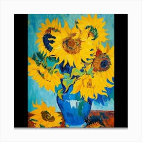 Sunflowers In A Blue Vase Canvas Print