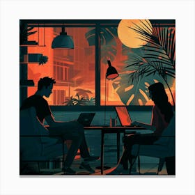 Illustration Of A Couple At Work 2 Canvas Print