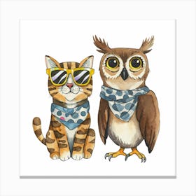 Cat And Owl 2 Canvas Print