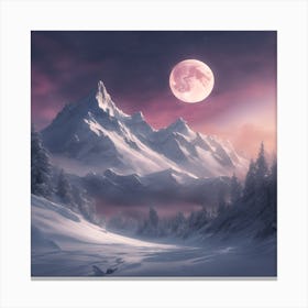 Full Moon Over Snowy Mountains Canvas Print