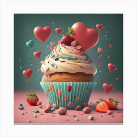 Cupcake With Hearts Canvas Print