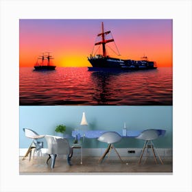 Ship At Sunset Canvas Print