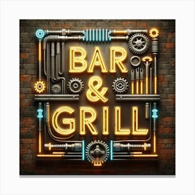 Neon Bar & Grill Sign Canvas Print