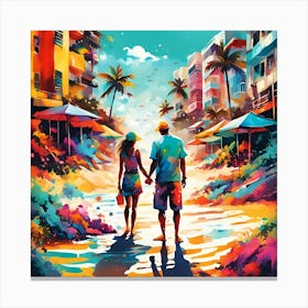 A Couple's Stroll To The Beach Canvas Print