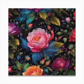 Roses On Black Canvas Print