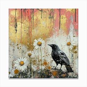 Crow And Daisies Canvas Print