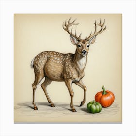 Deer With Pumpkins Canvas Print