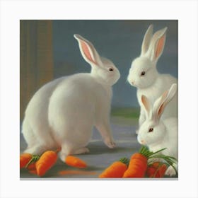 White Colour Rabbits Eating Carrots Adeline Yeo Canvas Print