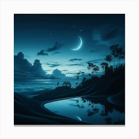 Moon And Clouds At Night Canvas Print