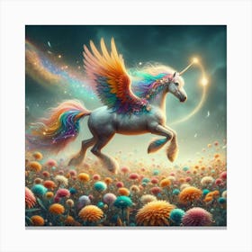 Unicorn In A Field Of Flowers Canvas Print