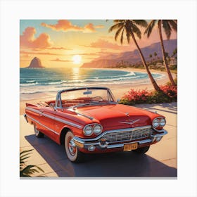 Vintage Car By The Beach Canvas Print