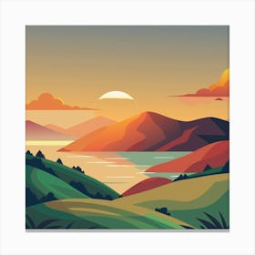 A Tranquil Landscape With A Warm Golden Sunset 1 Canvas Print