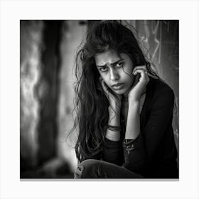 Black And White Portrait Of A Girl Canvas Print