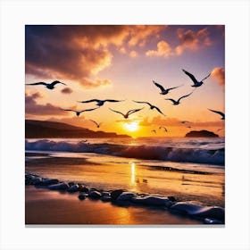 Sunset Seagulls 2 Canvas Print